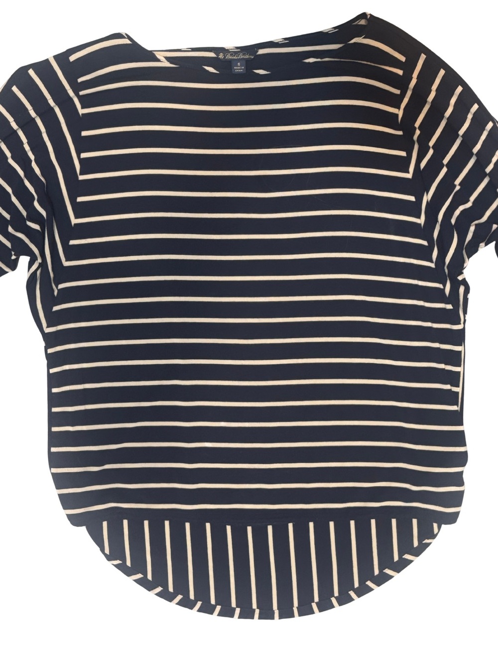 Brooks Brother’s Women’s Navy & Tan Striped Three-Quarter Sleeve Tee